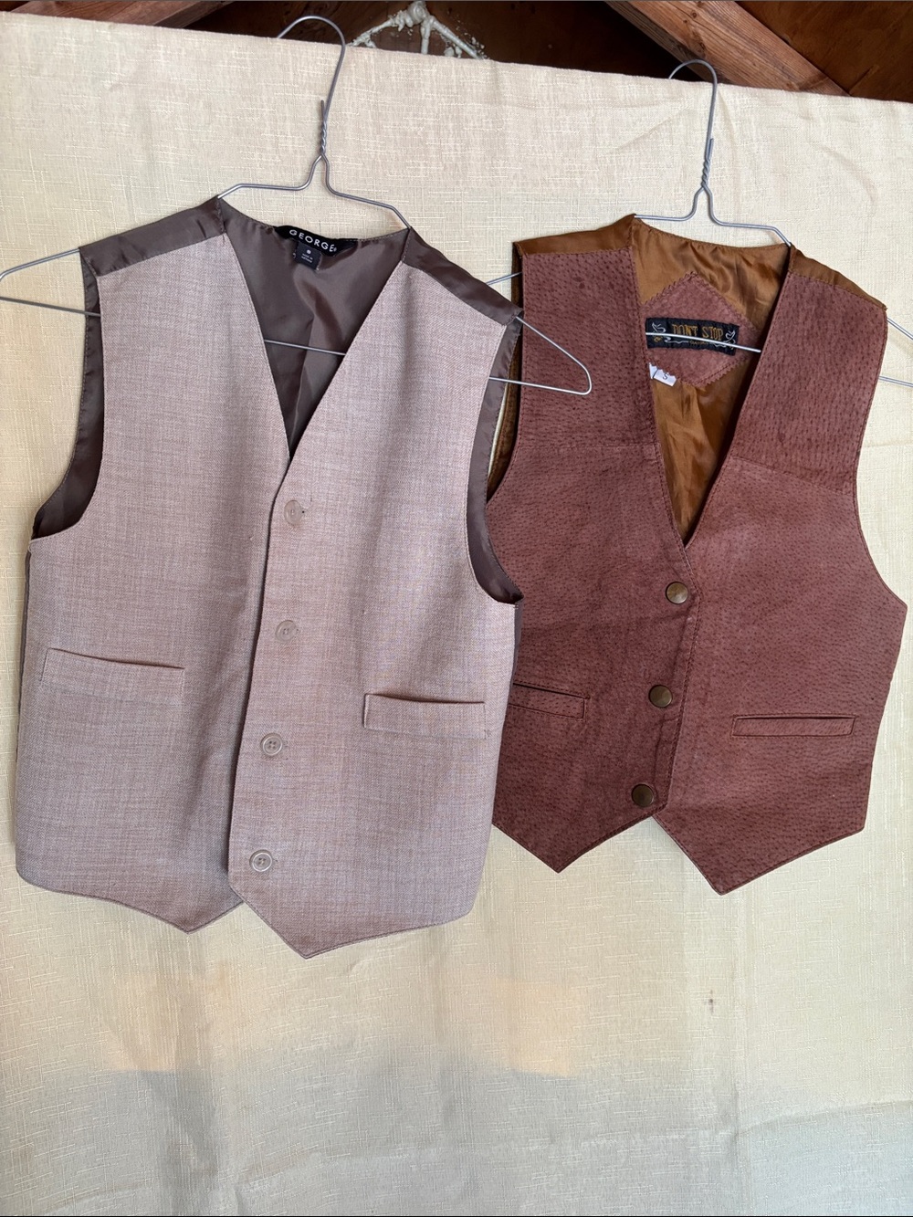 George Men's Taupe and Brown Textured Vest Set